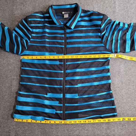 Damee Inc Black Mesh Turquoise Stripe XL Long Sleeve Sheer Full Zip Jacket - Picture 4 of 10